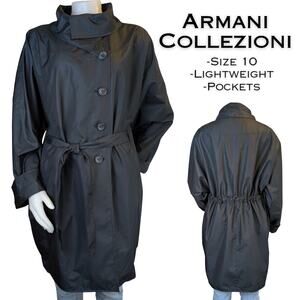 Armani Collezioni Oversized Lightweight Trenchcoat Windbreaker Size 10 Black